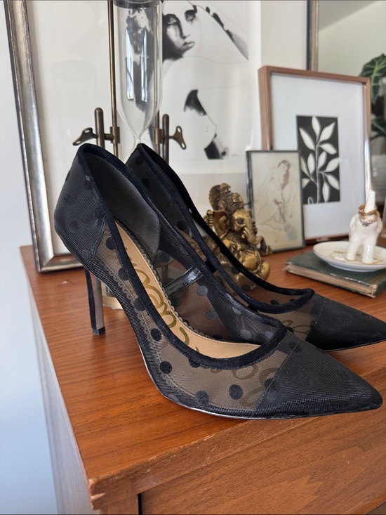 Sam Edelman Shoes - Sam Edelman Black Polka Dot Mesh Pointed Toe Pumps
